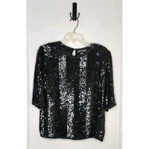 Size Small Carolyne Barton Night 100% Silk Black Beaded Top